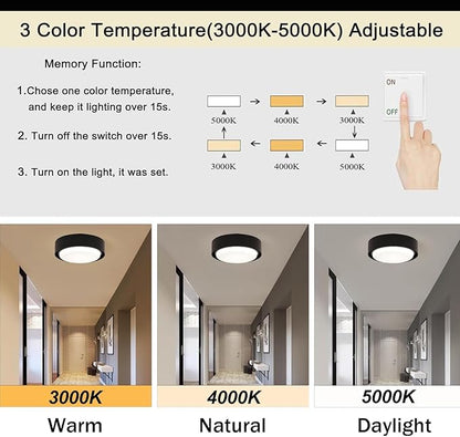 Black Flush Mount Ceiling Light, 12 Inch LED Metal Light Fixture, 3000K 4000K 5000K Dimmable Modern Lighting Fixture Ceiling for Bedroom Hallway Kitchen Bathroom