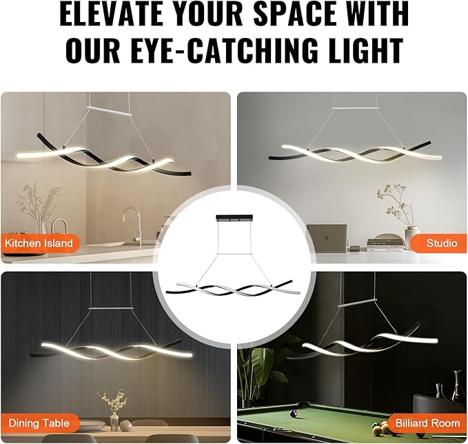 VEVOR Modern Chandelier Light Fixtures, 24W, Dimmable LED Pendant Light with Remote Control Silicone Lampshade, 3000K / 4000K / 6500K Color Temperature Adjustable Ceiling Lamp for Kitchen Dining Room