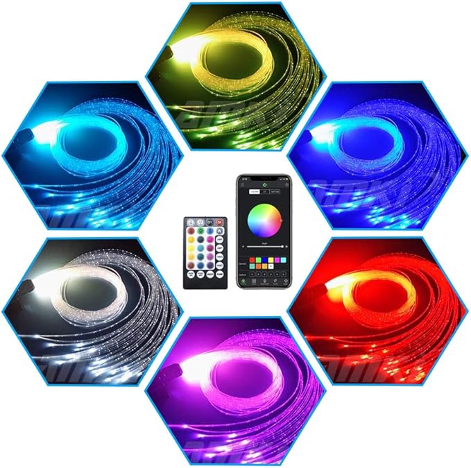 AMKI 16W RGBW Fiber Optic Curtain Light Kit,450pcs Flash Point Waterfall Effect Bluetooth Curtain Lighting for Kids Children Sensory Room Home Decoration with Fiber Cables 0.03in/0.75mm 13.1ft/4m