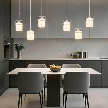 Brushed Nickel 3-Light Pendant Lighting, Adjustable Hanging Light Fixture with Milk Glass Shade, Modern Pendant Light for Kitchen Island Dining Room Bar Over Sink/Table/Counter
