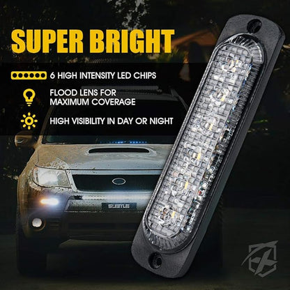 Xprite 8PCS LED Emergency Strobe Lights, Amber White 12-LED Surface Mount Flashing Strobe Lights, Sync Feature Ultra Slim Grill Light for Off-Road Vehicles ATV SUV Trucks Cars