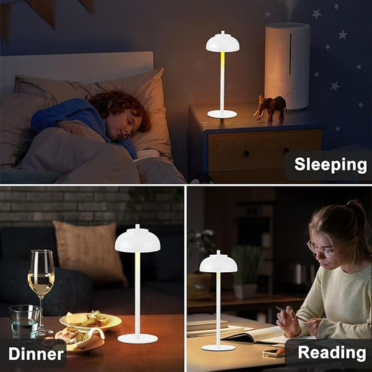 White Table Lamp Set of 2 Rechargeable,Table Lights Battery Operated-IP65 Waterproof-for Outdoor Patio/Restaurants/Home/Dinner/Table Lighting-Touch Control & Dimmable
