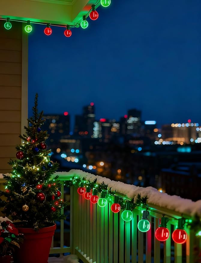 50Ft Red and Green Christmas Lights Outdoor, G40 Globe Patio String Lights with 27 LED Red and Green LED Bulbs(2 Spare), Vintage Outdoor String Lights for Outside Camping RV Canopy Porch Xmas Decor