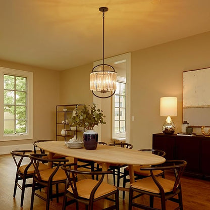 Black Crystal Pendant Light for Dining Room 12.8" Mini Luxury Crystal Chandelier 4-Light Small Modern Elegant Adjustable Chandelier for Bedroom Kitchen Island Hanging Ceiling Light Fixture