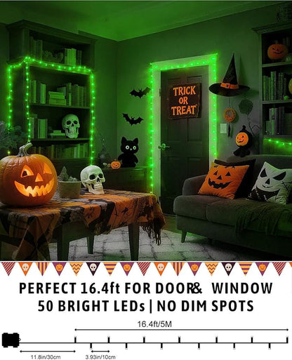 Halloween Lights Battery Operated, Green Fairy Lights with Timer Waterproof 16.4ft 50 LED Halloween Decorations for Outdoor Indoor Patio Home Party Garden Yard Decor 2 Packs