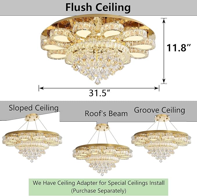 HAIXIANG Chandelier for Living Room Dining Room Modern LED Light Chandeliers Fixtures Remote Dimmbale Lighting Gold Crystal Lights