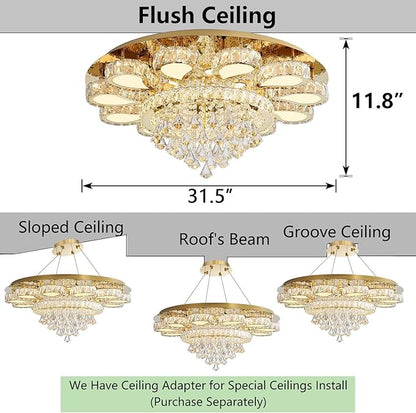 HAIXIANG Chandelier for Living Room Dining Room Modern LED Light Chandeliers Fixtures Remote Dimmbale Lighting Gold Crystal Lights