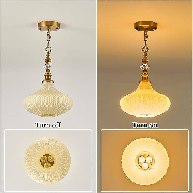 3-Light Chandelier,Vintage Gold Farmhouse Pendant Light Fixture for Kitchen,Adjustable Hanging Lighting with Beige Glass Shade for Hallway Bedroom Entryway Dining Room Island