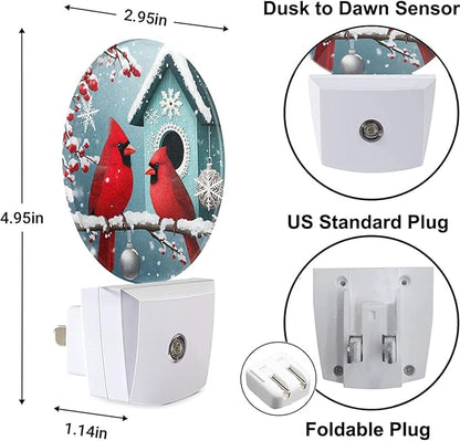 Bird Cardinal Night Light Snowy Tree Red Birds on Branch Winter Plug-in Nightlight Energy Saving 0.5W LED Lighting for Boys Girls Men Women