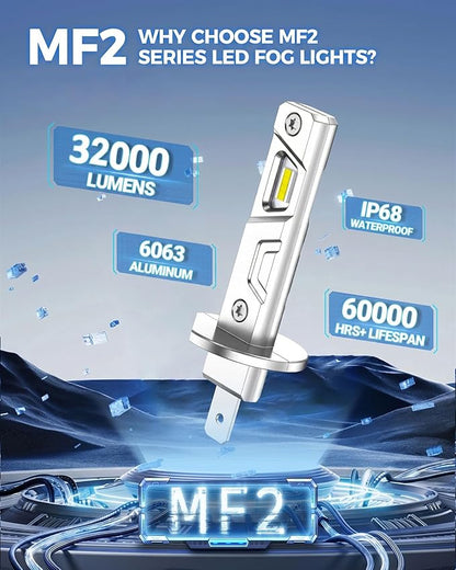 Marsauto H1 Fog Light Bulb, 800% Brightness H1 Fog Lights, 6500K White No Adapter Required, Upgraded 1:1 Mini Size Led Chips Fog Bulb for Car, Truck, SUV, Powersports Accessory Light Kits