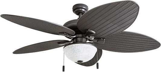 Honeywell Ceiling Fans Inland Breeze, 52 Inch Tropical Indoor Outdoor Ceiling Fan with Light, Pull Chain, Three Mount Options, Weather Resistant Blades - 50510-01 (Bronze)