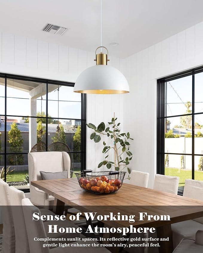 White and Gold Pendant Light 2 Pack, 11.8 Inch Pendant Lights Kitchen Island, Dome Pendant Lights, Farmhouse Pendant Light for Kitchen Island, Dining Room, Living Room