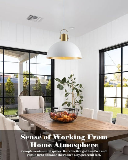 White and Gold Pendant Light 2 Pack, 11.8 Inch Pendant Lights Kitchen Island, Dome Pendant Lights, Farmhouse Pendant Light for Kitchen Island, Dining Room, Living Room