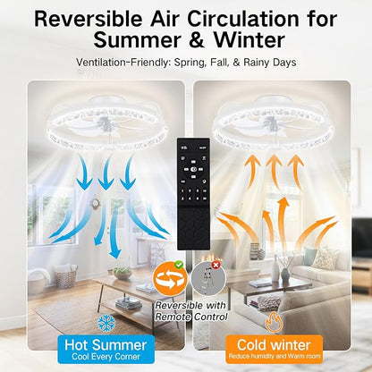 OUTON 20" Fandelier Low Profile Ceiling Fan with Light, Remote & App Control, Flush Mount Ceiling Fan with 3000K-6500K Stepless Dimmable, 6 Speed, Quiet DC Motor, Small Modern Fans for Bedroom White