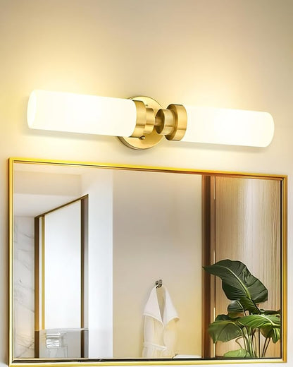 Emak 2 Pack Brushed Gold Bathroom Light Fixtures, 2 Light Bathroom Vanity Light with Milk Glass Shade, 22 Inch Modern Wall Sconce for Bath, Mirror, VL085-BGD-ML-2-PK