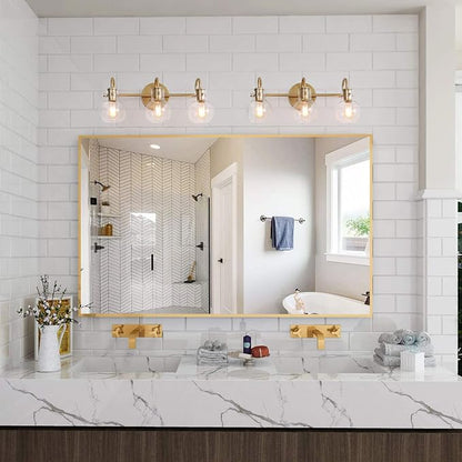KSANA Gold Bathroom Light Fixtures, 3 Light Modern Vanity Lights Over Mirror with Globe Clear Glass Shades for Bedroom, Kitchen, Powder Room