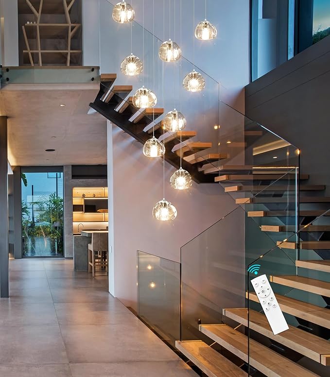 HAIXIANG Modern Chandeliers for Dining Room Adjust High Ceiling Chandelier Light Fixtures Entrance LED Dimmable Ceiling Pendant Drops Light Remote Lights for Living Room Stairwell 2700K 6000K