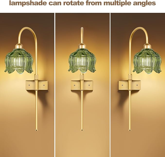 ZECOXOL Glass Battery Operated Wall Sconces Set of Two,Wireless Flower Battery Wall Light with 5000mAh RGB Dimmable Bulb and Remote, Rechargeable Wall Lamp Sconce for Bedroom Living Room Hallway