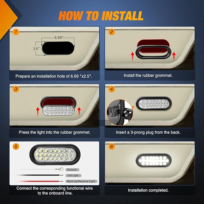 Nilight 6Inch Oval Trailer Tail Light 4PCS White 24LED Back Up Reverse Lights w/Flush Mount Grommets Plugs IP67 Waterproof for 12V Truck ATV UTV Bus RV Camper