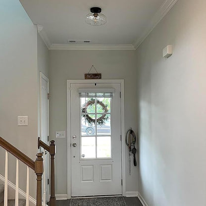 Semi Flush Mount Ceiling Light, 10.24" Modern Farmhouse Clear Glass Light Fixture with Matte Black Finish, E26 Base for Entryway Hallway Kitchen Bathroom (Bulb Not Included)