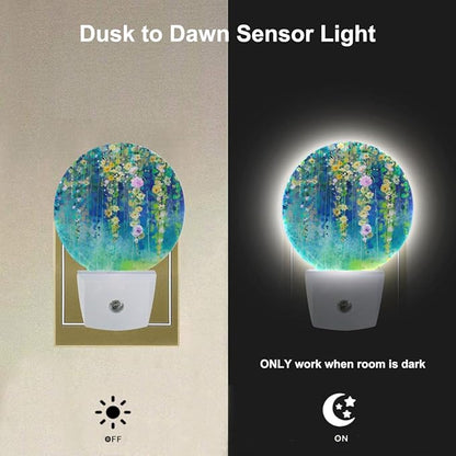 EKOBLA Ivy Plug-in Night Light, Green Floral Ivy & Wisteria Blossom LED Nightlight with Auto Sensor