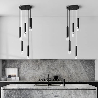 Modern Pendant Light Kitchen Light Fixture Dimmable LED Black Mini Pendant Lights Dinning Room Black Pendant Lighing for Kitchen Island Bedroom (5-Light)