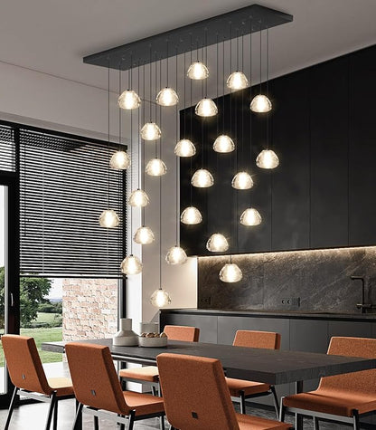 24-Lights Modern Rectangular Crystal Chandelier LED Raindrop Ceiling Pendant Light Crystal Lighting Fixture for Living Room Hotel Staircase Hallway Foyer Entryway Bedroom Black