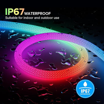 BTF-LIGHTING 6.5FT WS2811 WS2812B IC RGB DC5V 360 Degree Round Reticulate Chasing Color Neon LED Strip Kit Bluetooth Controller Flexible Silicone IP67 Waterproof Rope Light for Home Decor(No Adapter)