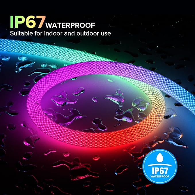 BTF-LIGHTING 3.2FT WS2811 WS2812B IC RGB DC5V 360 Degree Round Reticulate Chasing Color Neon LED Strip Kit Bluetooth Controller Flexible Silicone IP67 Waterproof Rope Light for Home Decor(No Adapter)