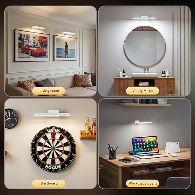 Picture Lights Battery Operated with Remote, Rechargeable Picture Lights for Wall, 3CCT&Brightness Dimmable,300 LM, Sticker/Screw Installation, Art Light for Gallery, Artwork, White (1p)