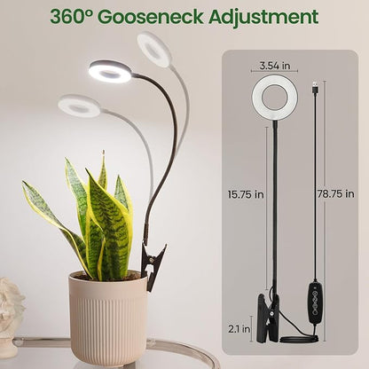 LORDEM Grow Lights for Indoor Plants, 2 in 1 Full Spectrum Plant Light with 360° Gooseneck, 48 LEDs, Auto Timer 6/8/12/16H, 3 Lighting Modes,5 Brightness Levels for Small Plants, 3 Pack Black