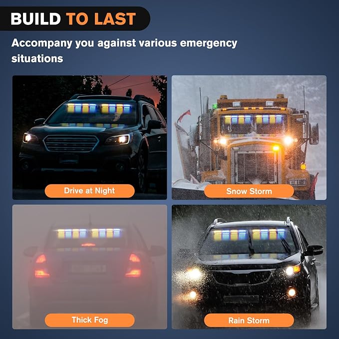 Nilight 32LED Amber Blue Emergency Dash Strobe Lights with Controller Suction Cups Warning Hazard Interior Front/Rear Windshield Deck Split Light Bar for Trucks Construction Vehicles