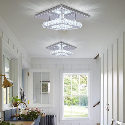 Dimmable Mini LED Chandeliers Modern Crystal Chandelier 7.9 Inches Led Ceiling Light Square Flush Mount Ceiling Light