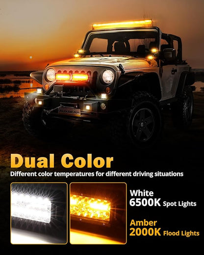 Auxbeam 6 Modes Amber White Series, 20 Inch LED Light Bar 420W, Strobe Light Flashing Warning Emergency, Spot Flood Combo Off Road Light for Trucks, Cars, ATVs, UTVs, Boats