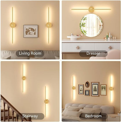 Ouyulong Battery Operated Wall Sconces Set of 2, 8000mAh Wireless Rechargeable 3000-6000K Dimmable 350° Rotate Wall Light with Remote for Living Room, Bedroom 31.6in Gold