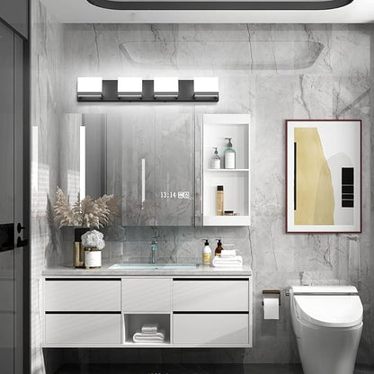 Tipace Dimmable Black LED Vanity Light for Bathroom Up and Down 4 Lights Black Modern Bathroom Wall Light Fixtures Over Mirror(White Light 6000K)