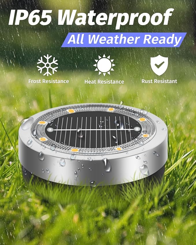 SenLuKit Mini Solar Ground Lights 16 Pack Outdoor IP65 Waterproof Solar Flat Garden Light Anti-Rust Solor Powered Disc Pathway Lights for Outside Walkway Yard Landscape Patio Lawn Driveway-Warm White