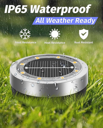 SenLuKit Mini Solar Ground Lights 16 Pack Outdoor IP65 Waterproof Solar Flat Garden Light Anti-Rust Solor Powered Disc Pathway Lights for Outside Walkway Yard Landscape Patio Lawn Driveway-Warm White