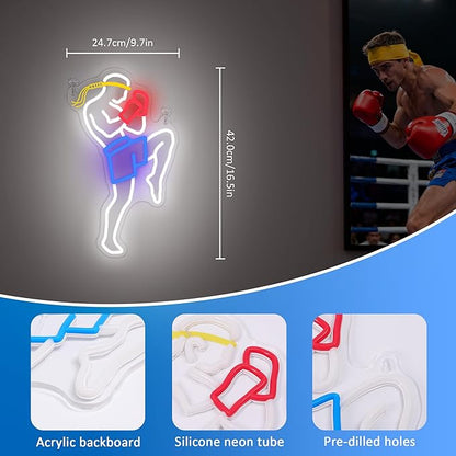 OkiyiD Muay Thai Neon Sign for Men, Martial Arts Wall Decor Combat Sports Theme Room Decor with USB Power & Hanging Chain, Ideal MMA Gifts for Bedroom, Game Room, Man Cave and Club Lighting Atmospher