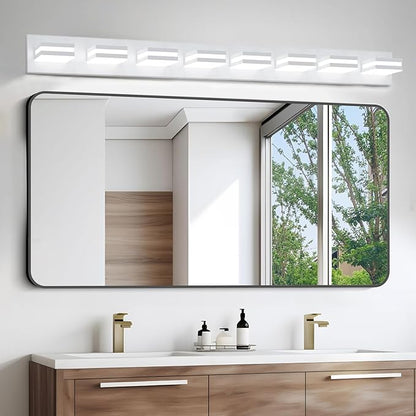 IZORRO LED Modern Bathroom Lights Fixtures(8-Light,Dimmable,360°Rotate),Matte White Acrylic Wall Lighting,Vanity Lights for Bathroom Over Mirror - 6000k 48In （No Assembly Required）