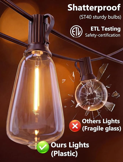 20FT ST40 LED Outdoor String Lights, Vintage Edison Patio Lights with 22 Shatterproof Bulbs, Waterproof Hanging Outdoor Lights for Backyard Porch Deck Bistro Garden, Warm White 2700K, Brown Wire
