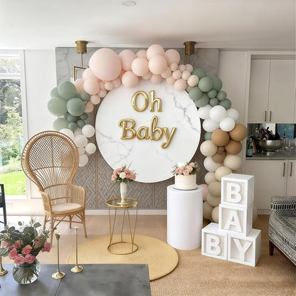 Dusty Green Neutral Balloon Garland Arch Kit, Sage Green Nude Cream Sand White Light Brown Pastel Blush Pink Double Stuffed Balloons for Baby Bridal Shower Wedding Birthday Boho Party Decorations