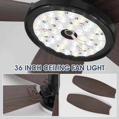 Surtime Ceiling Fans with Lights-36 Low Profile Ceiling Fan with Light and Remote/APP Control,Flush Mount,DC Reversible,LED Dimmable Modern Ceiling Fans for Bedroom,Indoor/Outdoor Patio Use(Brown)