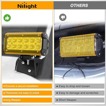 Nilight 6.5 Inch LED Light Bar Cover 2 PCS Yellow Protective Covers Durable Polycarbonate Lens Waterproof Dustproof Scratch-Proof for Double-Row Lights Off Road Driving Lighting