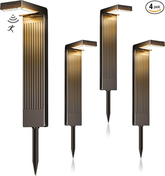 COXSENI Solar Lights Outdoor Pathway, 4Pack Motion Sensor Solar Pathway Lights, 3 Working Modes & 2 Colors Adjustable, IP65 Waterproof Outdoor Landscape Lighting for Garden Yard Driveway Walkway Lawn