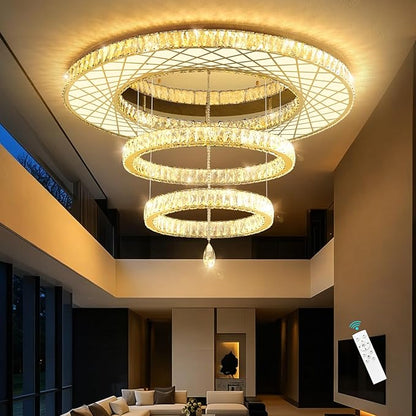 HAIXIANG 48 inch Large Size Glam Chandelier Crystal Ceiling Light for Living Room Chandeliers Lighting Fixtures with Remote Dimmable LED Light,Gold Luxury Interior Light