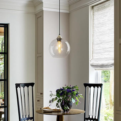 Clear Glass Pendant Lights Kitchen Island Lighting Globe Pendant Light Fixtures Modern Pendant Lighting for Kitchen Island Bedroom Living Dining Room Light Fixture(7.87in, 1-Pack)