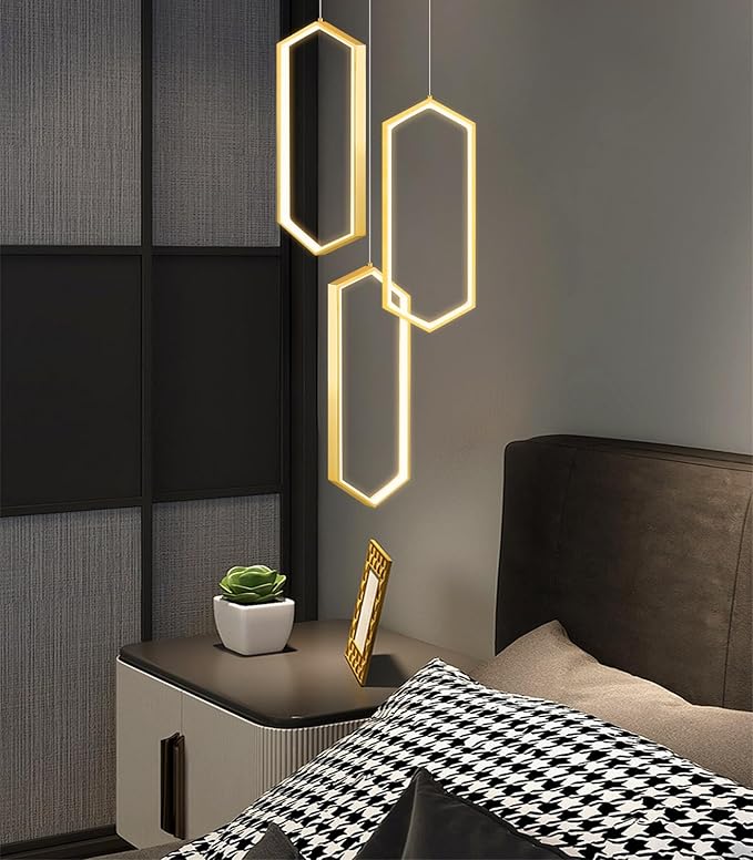 3-Rings Dimmable Pendant Lighting Adjust LED Mini Chandelier Ceiling Light Fixtures for Kitchen Island Dining Room Living Room Bedroom Gold