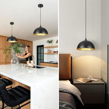 Black Pendant Lights Kitchen Island, 11.8 Inch Hammered Dome Pendant Light, Modern Farmhouse Pendant Light for Kitchen Island, Dining Room, Cafe, Bar, 1 Pack