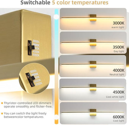 Brushed Gold Vanity Light 40 Inch Modern Bathroom Light Fixtures 23W Wall Vanity Lamp Over Mirror, Dimmable 5CCT LED Wall Sconce for Bedroom Cabinets UL Certificated